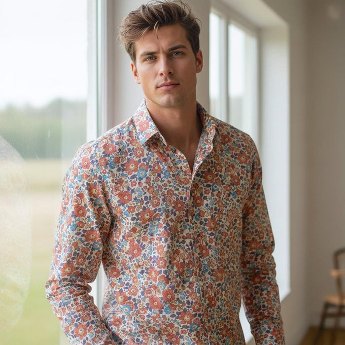 Liberty London Button-Up Long-Sleeved Men Dress Shirt, Handmade Sustainable Eco-friendly Tailoring Chemise, Slow-Fashioned Menswear