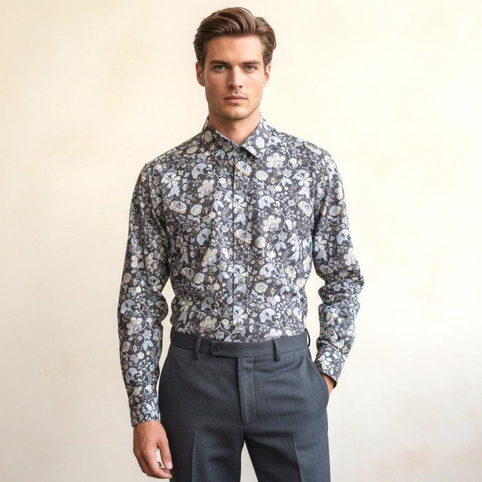 Liberty London Button-Up Long-Sleeved Men Dress Shirt, Handmade Sustainable Eco-friendly Tailoring Chemise, Slow-Fashioned Menswear