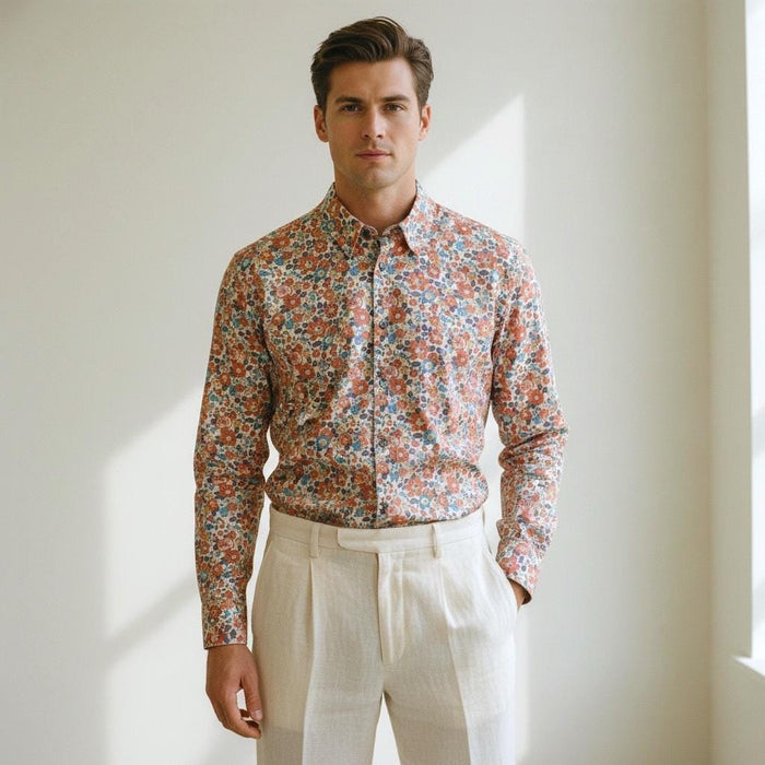 Liberty London Button-Up Long-Sleeved Men Dress Shirt, Handmade Sustainable Eco-friendly Tailoring Chemise, Slow-Fashioned Menswear