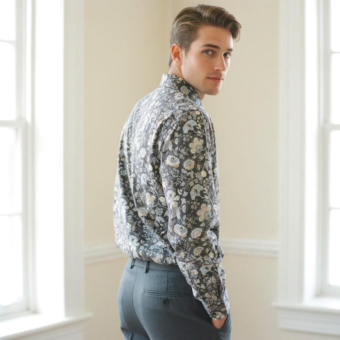 Liberty London Button-Up Long-Sleeved Men Dress Shirt, Handmade Sustainable Eco-friendly Tailoring Chemise, Slow-Fashioned Menswear