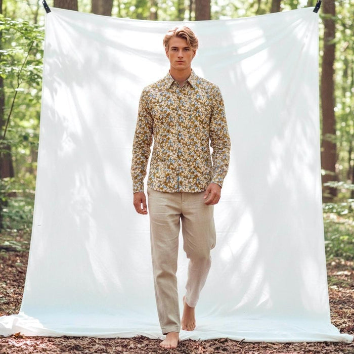 Liberty London Button-Up Long-Sleeved Men Dress Shirt, Handmade Sustainable Eco-friendly Tailoring Chemise, Slow-Fashioned Menswear