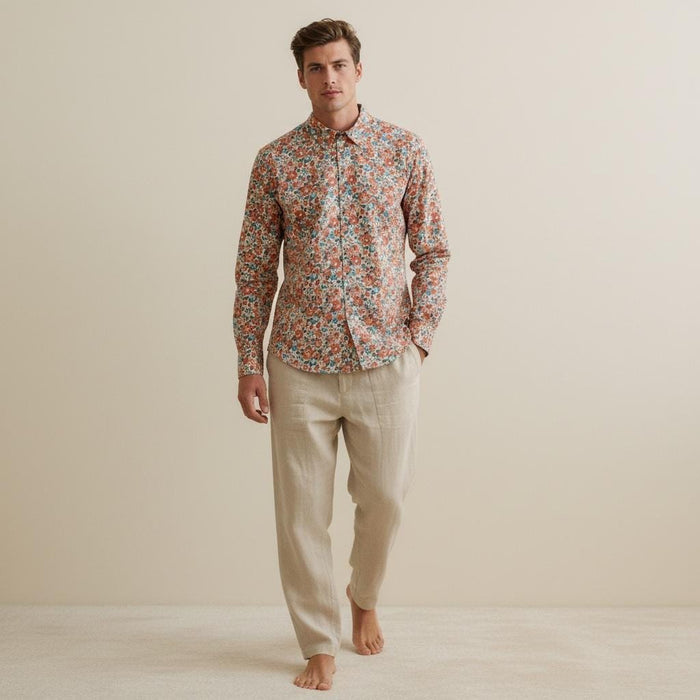 Liberty London Button-Up Long-Sleeved Men Dress Shirt, Handmade Sustainable Eco-friendly Tailoring Chemise, Slow-Fashioned Menswear
