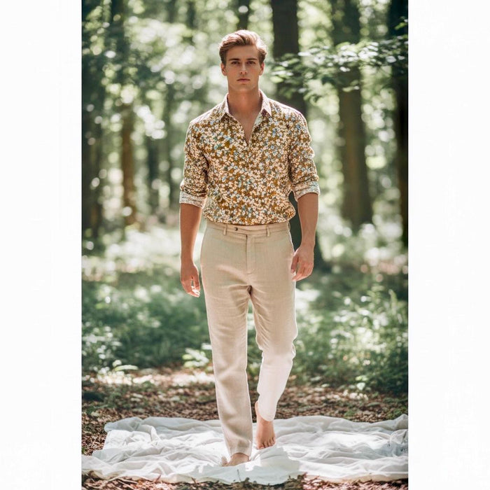 Liberty London Button-Up Long-Sleeved Men Dress Shirt, Handmade Sustainable Eco-friendly Tailoring Chemise, Slow-Fashioned Menswear