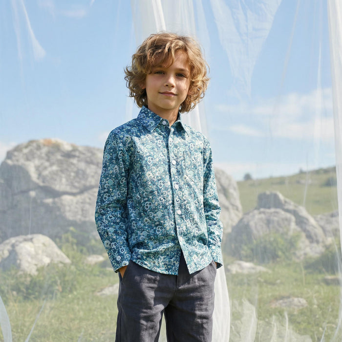 Liberty London Button-up Long-sleeved Shirt, Handmade Cotton Children Clothing, Personalised Tailoring Outfits, Botanical Chemise