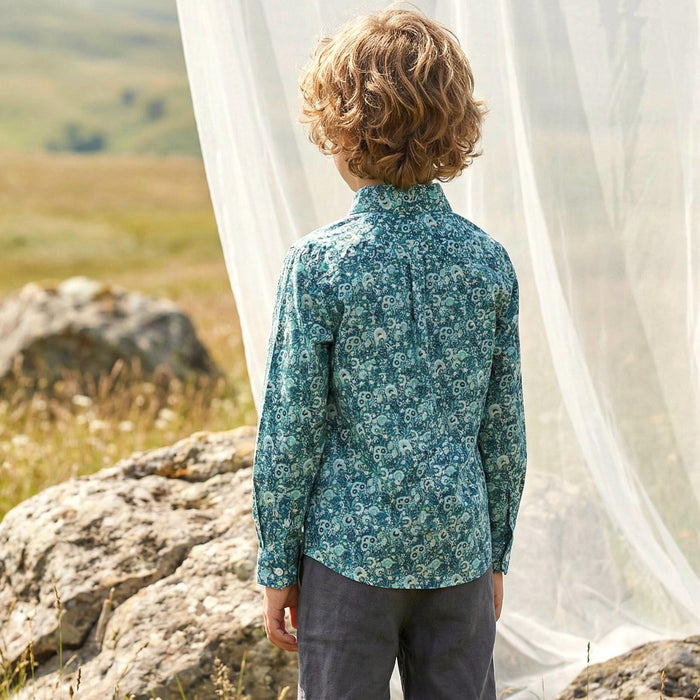 Liberty London Button-up Long-sleeved Shirt, Handmade Cotton Children Clothing, Personalised Tailoring Outfits, Botanical Chemise