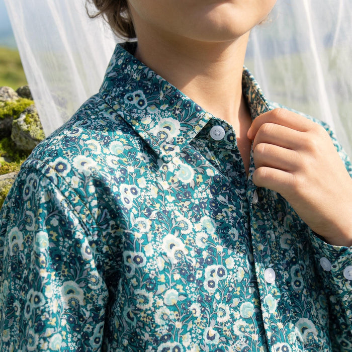 Liberty London Button-up Long-sleeved Shirt, Handmade Cotton Children Clothing, Personalised Tailoring Outfits, Botanical Chemise