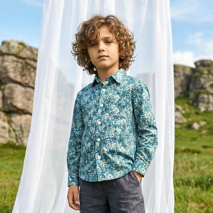 Liberty London Button-up Long-sleeved Shirt, Handmade Cotton Children Clothing, Personalised Tailoring Outfits, Botanical Chemise