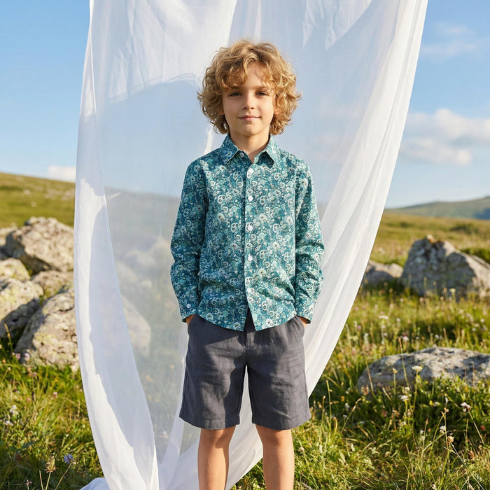 Liberty London Button-up Long-sleeved Shirt, Handmade Cotton Children Clothing, Personalised Tailoring Outfits, Botanical Chemise