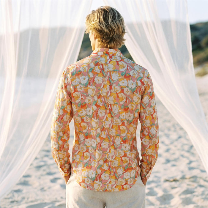 Liberty London Button-Up Long-sleeved Shirt, Handmade Sustainable Tailoring Chemise, Bespoke Personalised Menswear, Botanical Clothing
