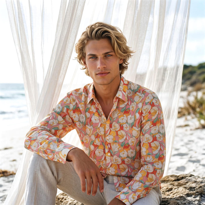 Liberty London Button-Up Long-sleeved Shirt, Handmade Sustainable Tailoring Chemise, Bespoke Personalised Menswear, Botanical Clothing
