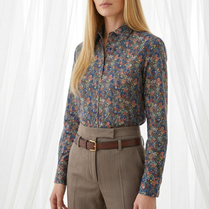 Liberty London Button-Up Long Sleeves Business Dress Shirt, Personalised Botanical Handmade Clothing, Sustainable Womenswear