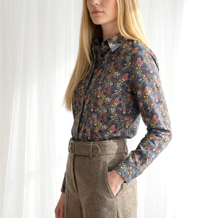 Liberty London Button-Up Long Sleeves Business Dress Shirt, Personalised Botanical Handmade Clothing, Sustainable Womenswear