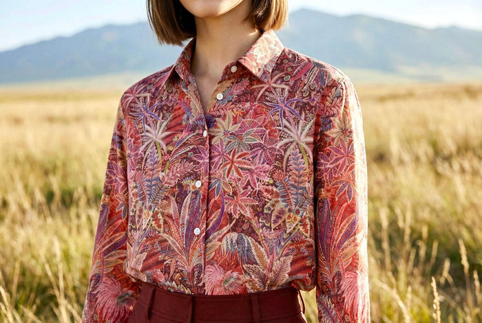 Liberty London Button-Up Long Sleeves Shirt, Botanical Handmade Cotton Clothing, Sustainable Womenswear, Minimalist Chemise