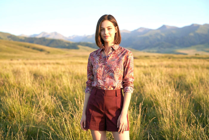 Liberty London Button-Up Long Sleeves Shirt, Botanical Handmade Cotton Clothing, Sustainable Womenswear, Minimalist Chemise