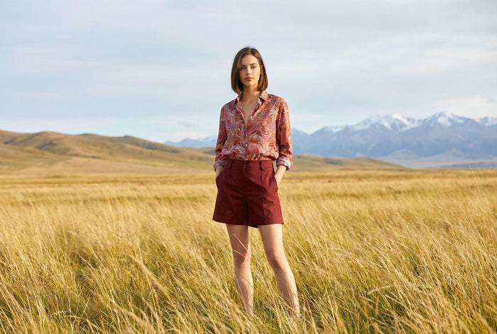 Liberty London Button-Up Long Sleeves Shirt, Botanical Handmade Cotton Clothing, Sustainable Womenswear, Minimalist Chemise