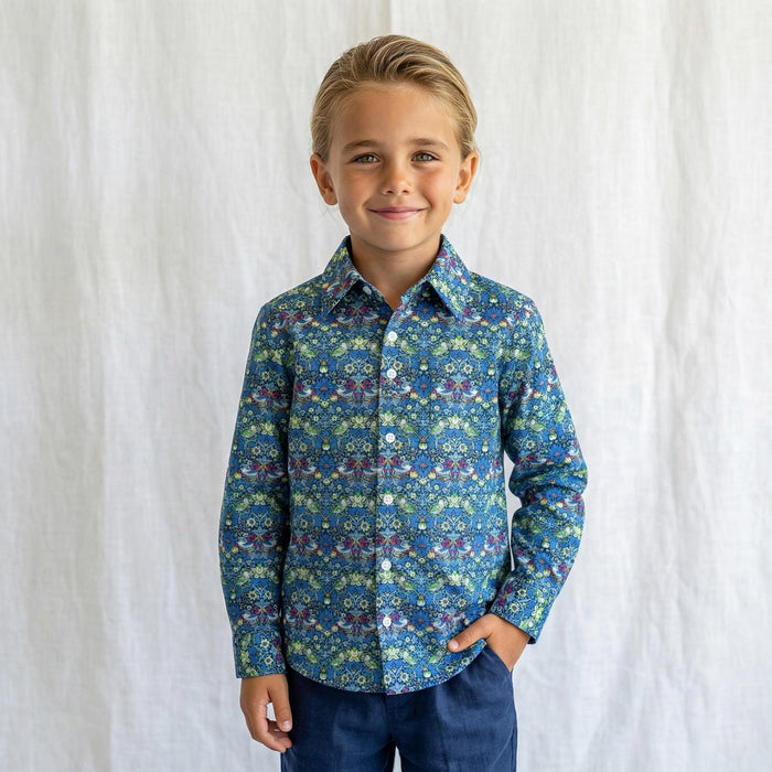 Liberty London Button Up Long Sleeves Shirt, Floral Animal Print Chemise, Handmade Cotton Clothing
