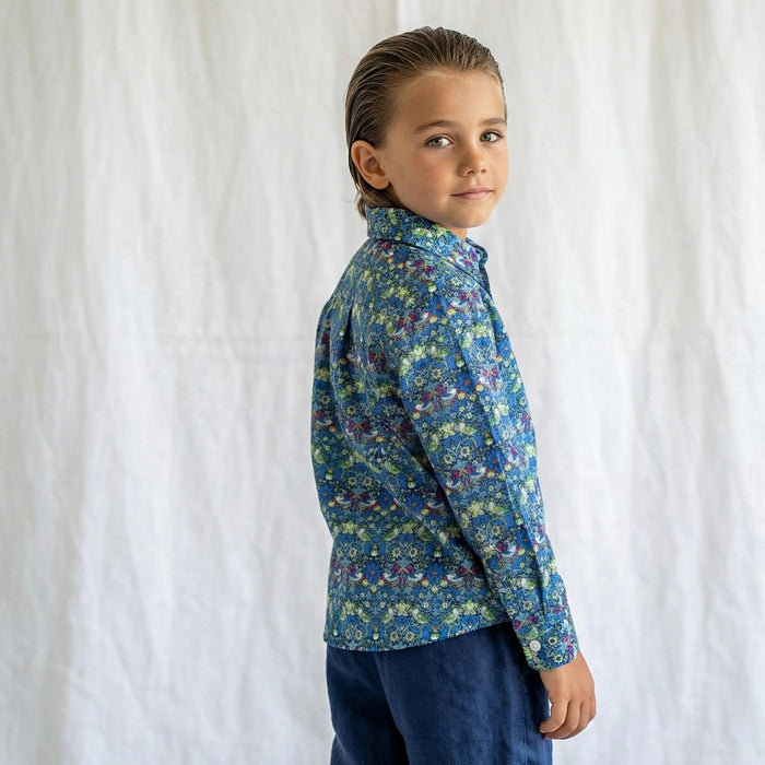 Liberty London Button Up Long Sleeves Shirt, Floral Animal Print Chemise, Handmade Cotton Clothing