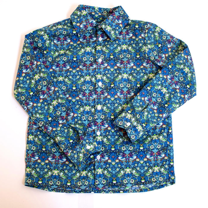 Liberty London Button Up Long Sleeves Shirt, Floral Animal Print Chemise, Handmade Cotton Clothing