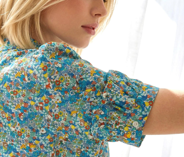 Liberty London Button-up Short Sleeves Shirt, Handmade Cotton Chemise, Sustainable Minimalist Womenswear, Botanical Clothing