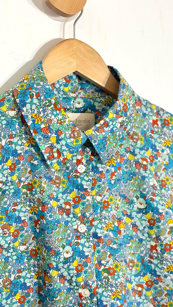Liberty London Button-up Short Sleeves Shirt, Handmade Cotton Chemise, Sustainable Minimalist Womenswear, Botanical Clothing