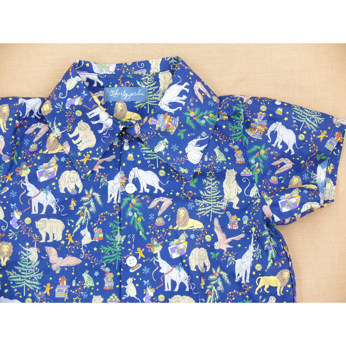 Liberty London Christmas Boy Shirt: Floral Print Cotton Button-Up