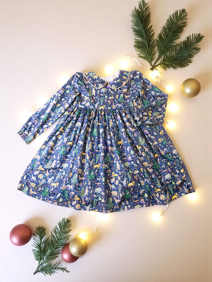 Liberty London Christmas Girl Dress: Peter Pan Collar, Long Sleeve Xmas Dress