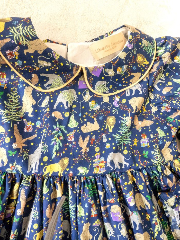Liberty London Christmas Girl Dress: Peter Pan Collar, Long Sleeve Xmas Dress