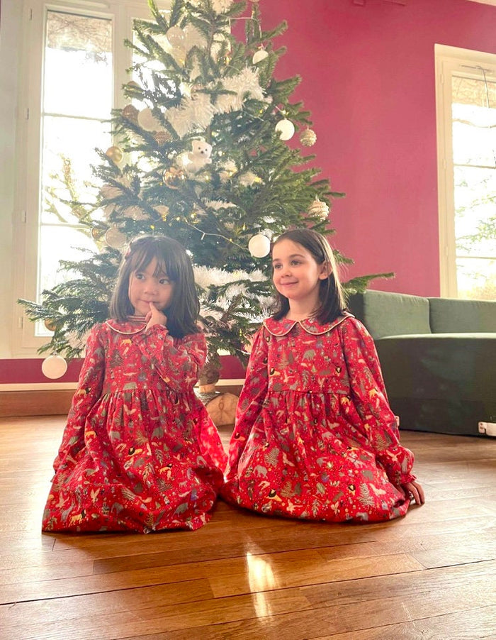 Liberty London Christmas Girl Dress: Peter Pan Collar, Long Sleeve Xmas Dress