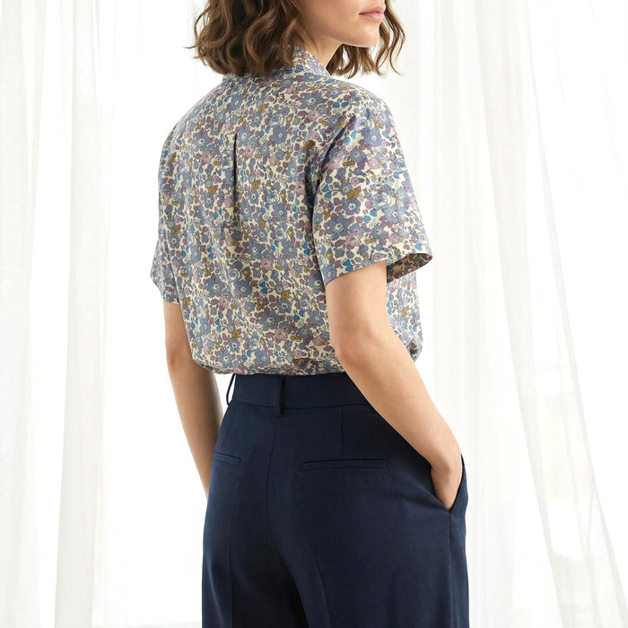 Liberty London Classic Short Sleeves Button-up Shirt, Tailoring Botanical Chemise, Versatile Sustainable Personalised Womenswear