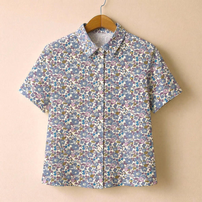 Liberty London Classic Short Sleeves Button-up Shirt, Tailoring Botanical Chemise, Versatile Sustainable Personalised Womenswear