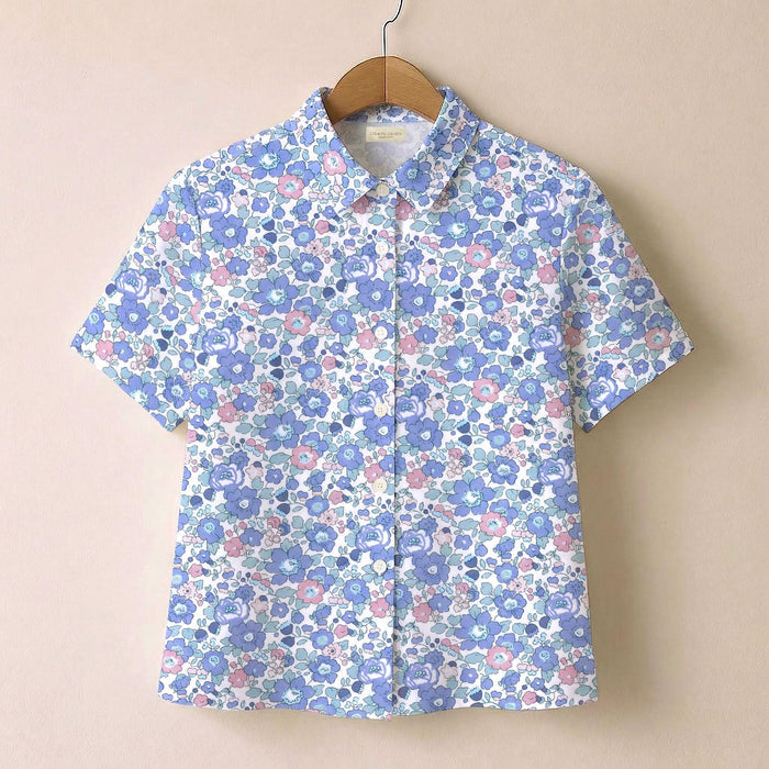 Liberty London Classic Short Sleeves Button-up Shirt, Tailoring Botanical Chemise, Versatile Sustainable Personalised Womenswear
