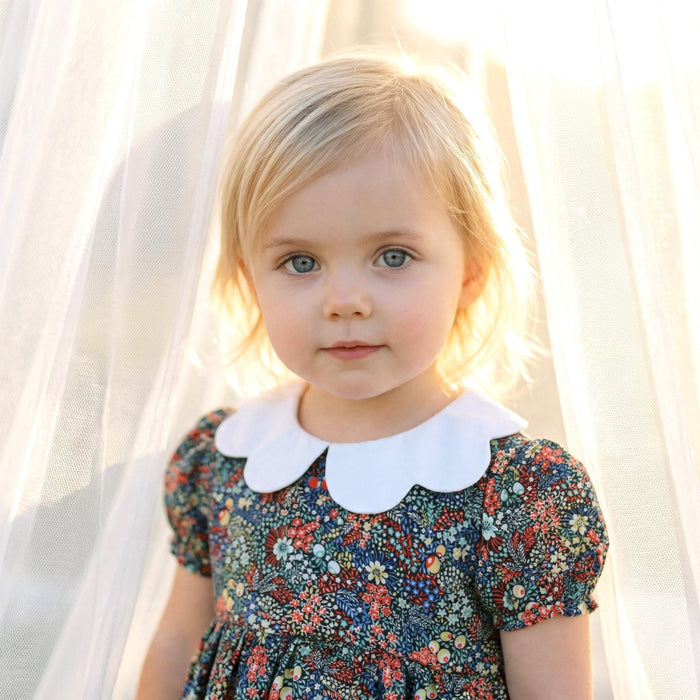 Liberty London Collared Bubble-romper, Floral-print Short-sleeved Playsuit, Handmade Sustainable Children-wear, Cotton Sunsuit, Ethical