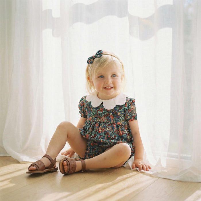 Liberty London Collared Bubble-romper, Floral-print Short-sleeved Playsuit, Handmade Sustainable Children-wear, Cotton Sunsuit, Ethical