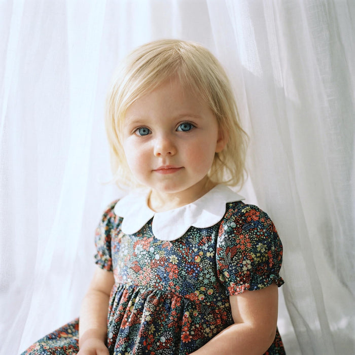 Liberty London Collared Bubble-romper, Floral-print Short-sleeved Playsuit, Handmade Sustainable Children-wear, Cotton Sunsuit, Ethical