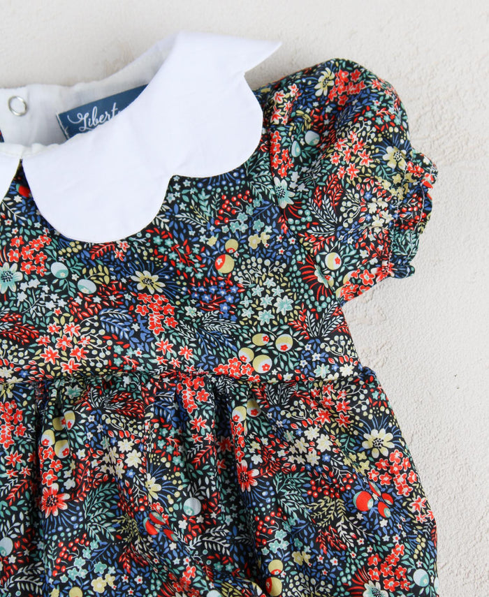 Liberty London Collared Bubble-romper, Floral-print Short-sleeved Playsuit, Handmade Sustainable Children-wear, Cotton Sunsuit, Ethical