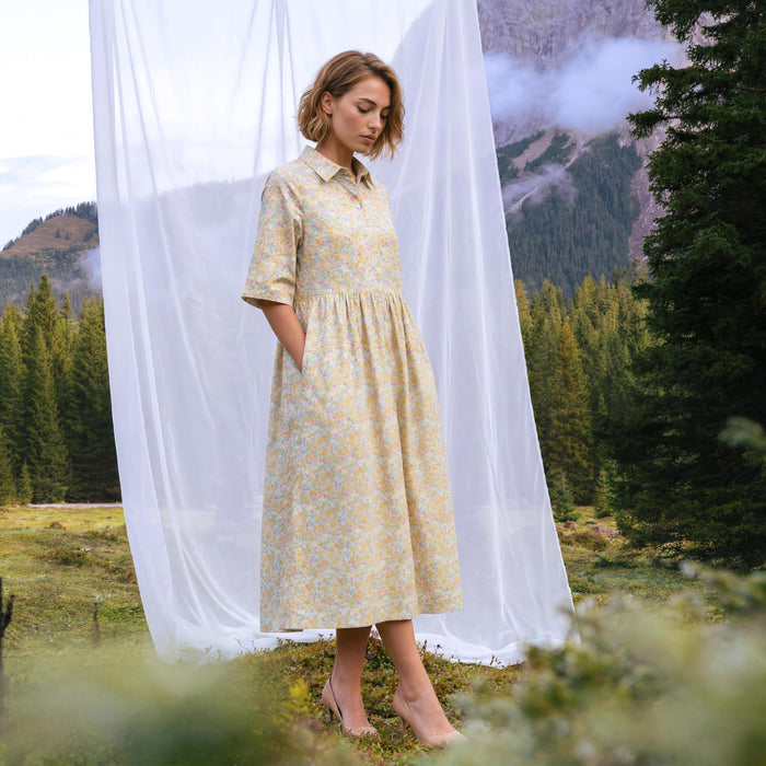 Liberty London Collared Kimono Sleeves Shirtdress, Handmade Botanical Womenswear, Sustainable Slow-fashioned Clothing, Personalised Dress