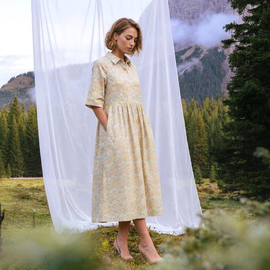 Liberty London Collared Kimono Sleeves Shirtdress, Handmade Botanical Womenswear, Sustainable Slow-fashioned Clothing, Personalised Dress