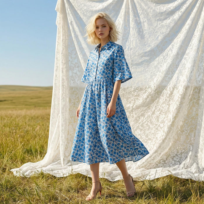 Liberty London Collared Kimono Sleeves Shirtdress, Handmade Botanical Womenswear, Sustainable Slow-fashioned Clothing, Personalised Dress