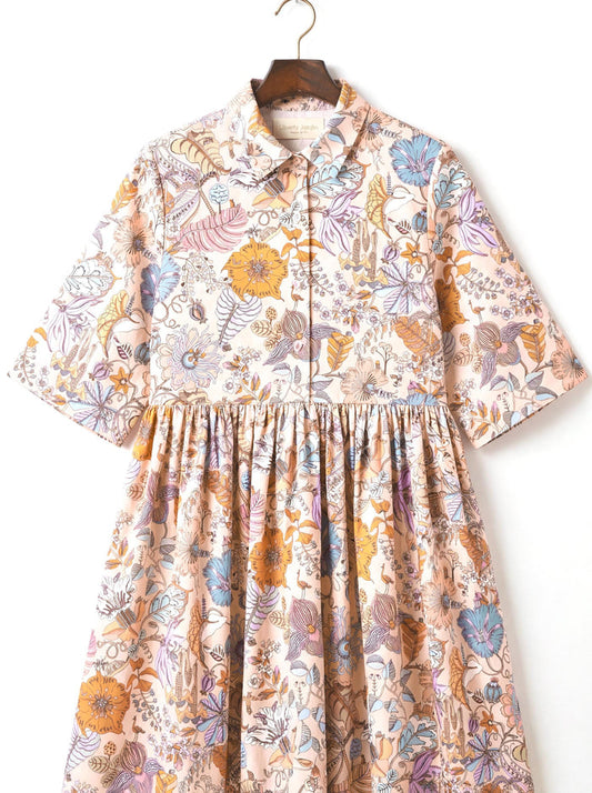 Liberty London Collared Kimono Sleeves Shirtdress, Handmade Botanical Womenswear, Sustainable Slow-fashioned Clothing, Personalised Dress