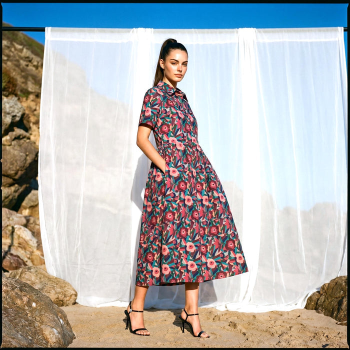 Liberty London Collared Kimono Sleeves Shirtdress, Handmade Botanical Womenswear, Sustainable Slow-fashioned Clothing, Personalised Dress
