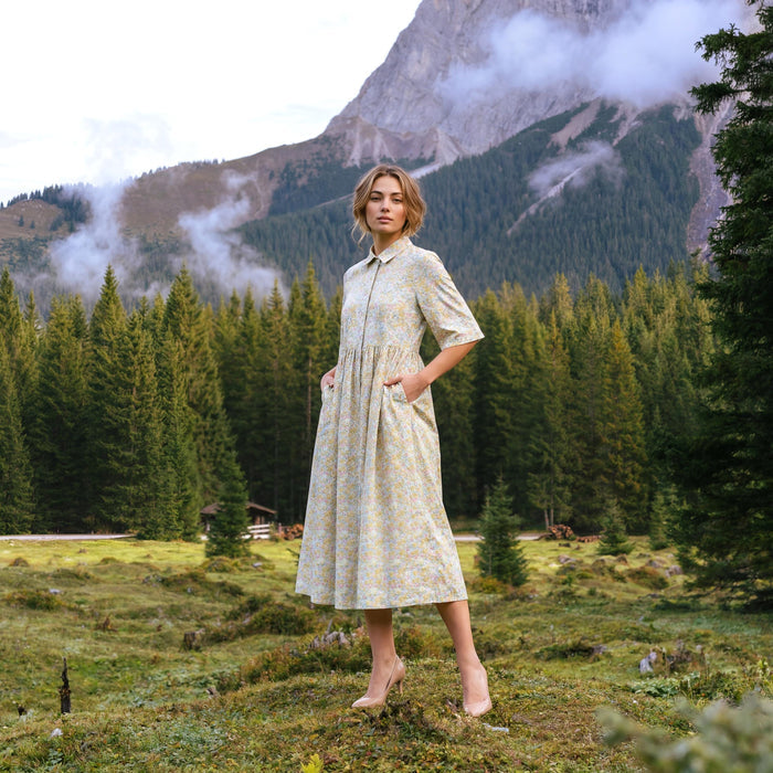 Liberty London Collared Kimono Sleeves Shirtdress, Handmade Botanical Womenswear, Sustainable Slow-fashioned Clothing, Personalised Dress