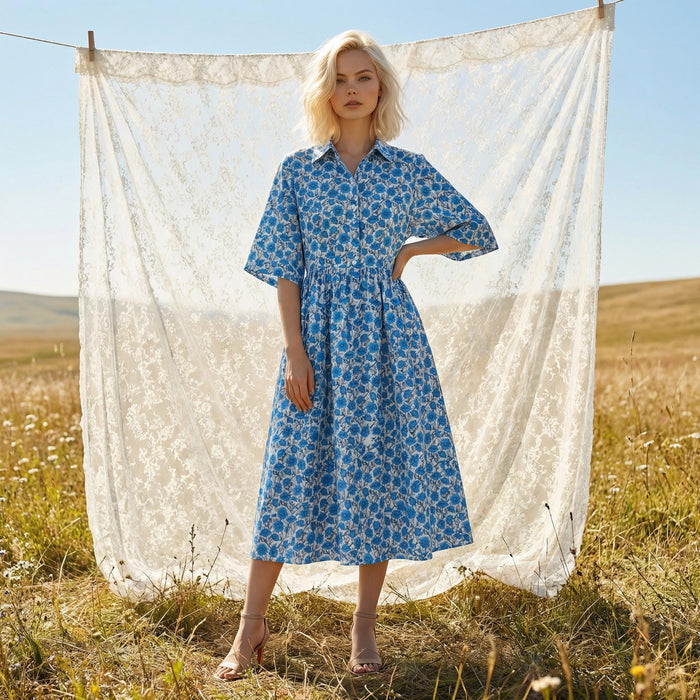 Liberty London Collared Kimono Sleeves Shirtdress, Handmade Botanical Womenswear, Sustainable Slow-fashioned Clothing, Personalised Dress
