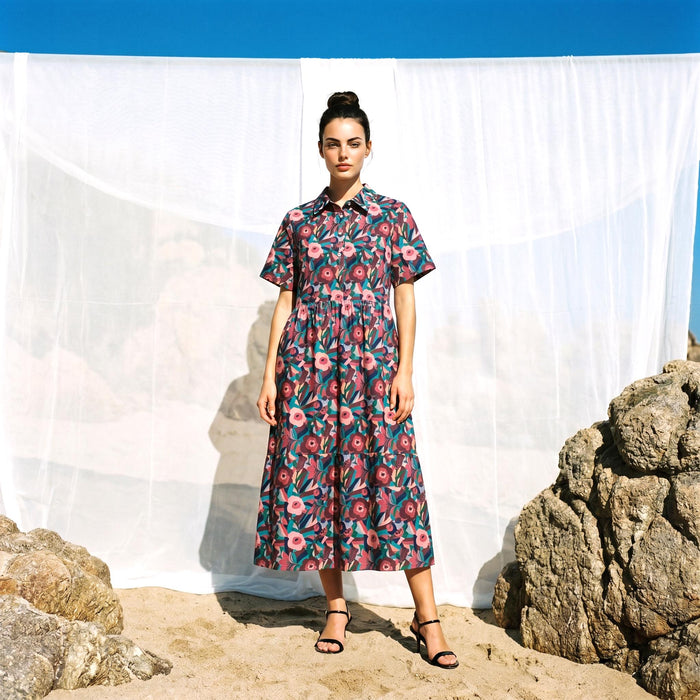 Liberty London Collared Kimono Sleeves Shirtdress, Handmade Botanical Womenswear, Sustainable Slow-fashioned Clothing, Personalised Dress