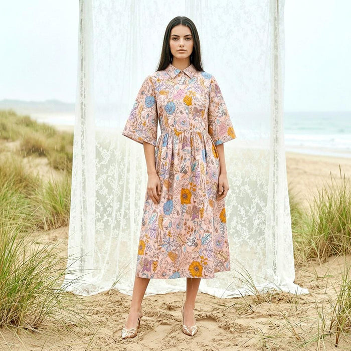 Liberty London Collared Kimono Sleeves Shirtdress, Handmade Botanical Womenswear, Sustainable Slow-fashioned Clothing, Personalised Dress