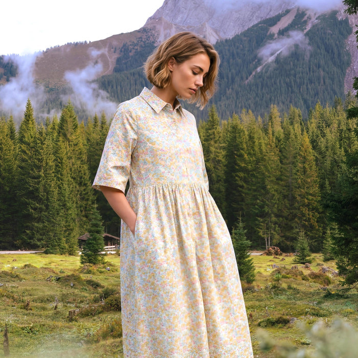 Liberty London Collared Kimono Sleeves Shirtdress, Handmade Botanical Womenswear, Sustainable Slow-fashioned Clothing, Personalised Dress