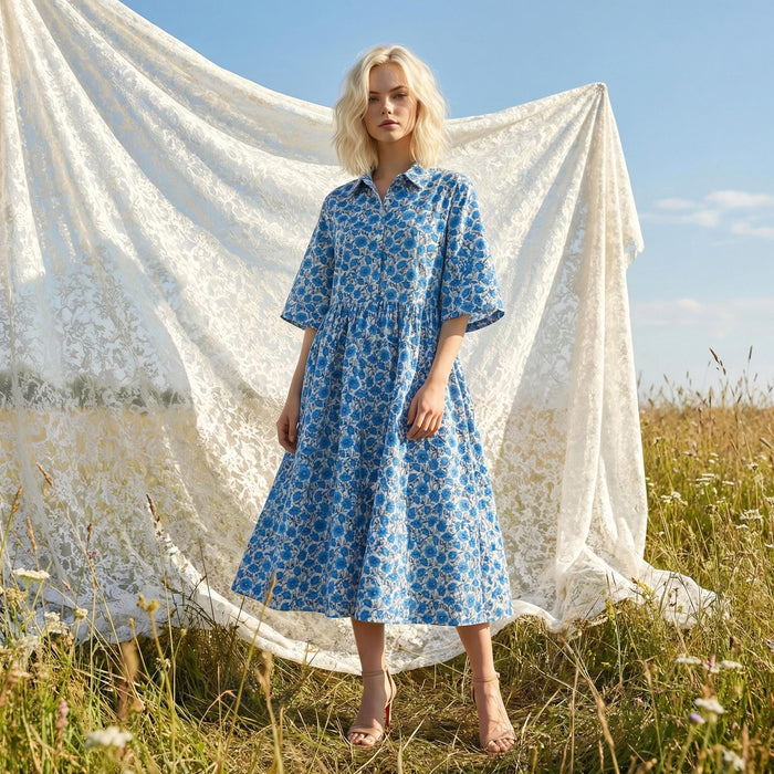 Liberty London Collared Kimono Sleeves Shirtdress, Handmade Botanical Womenswear, Sustainable Slow-fashioned Clothing, Personalised Dress