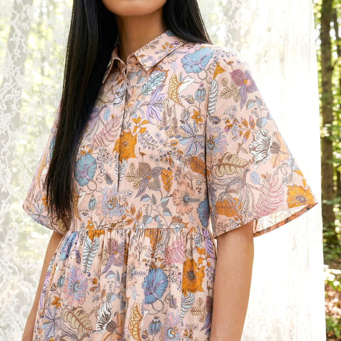 Liberty London Collared Kimono Sleeves Shirtdress, Handmade Botanical Womenswear, Sustainable Slow-fashioned Clothing, Personalised Dress