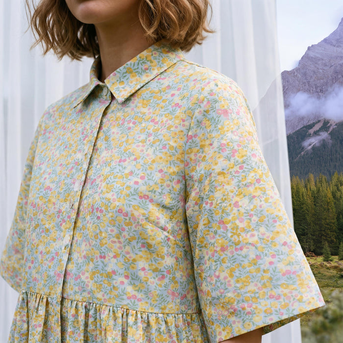 Liberty London Collared Kimono Sleeves Shirtdress, Handmade Botanical Womenswear, Sustainable Slow-fashioned Clothing, Personalised Dress