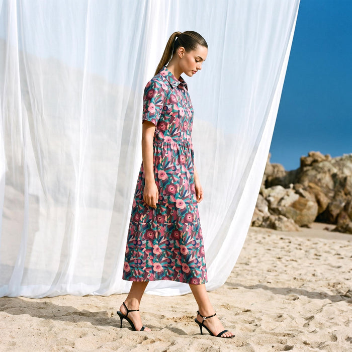 Liberty London Collared Kimono Sleeves Shirtdress, Handmade Botanical Womenswear, Sustainable Slow-fashioned Clothing, Personalised Dress