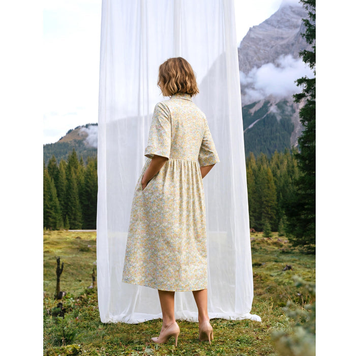 Liberty London Collared Kimono Sleeves Shirtdress, Handmade Botanical Womenswear, Sustainable Slow-fashioned Clothing, Personalised Dress